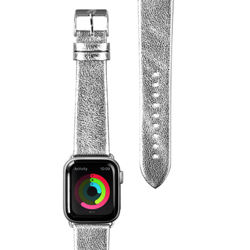 METALLIC Leather Watch Strap for Apple Watch Series 4-10 & SE & ULTRA - Silver