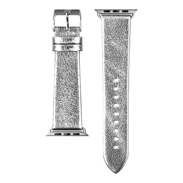METALLIC Leather Watch Strap for Apple Watch Series 4-10 & SE & ULTRA - Silver