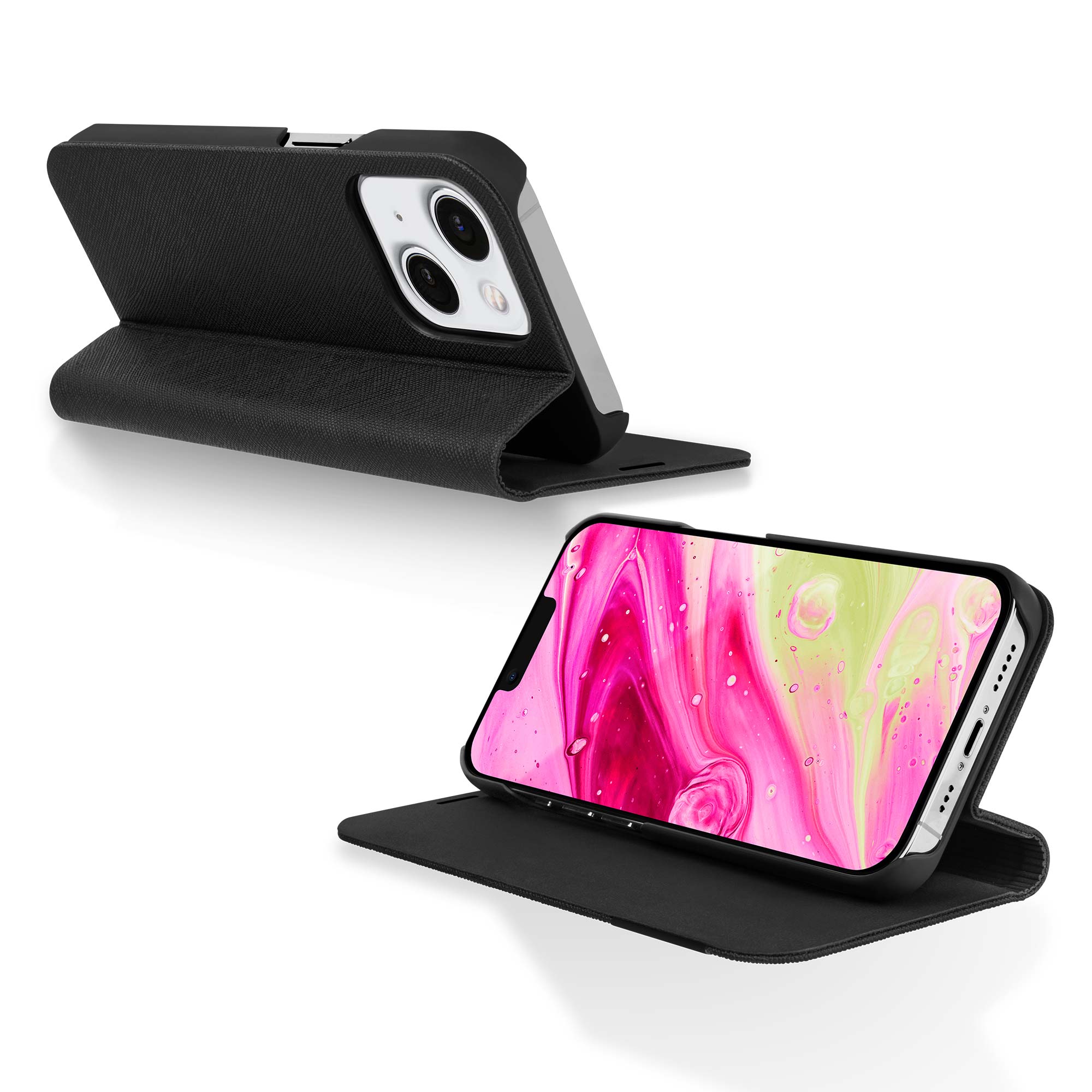 Custodia A Portafoglio Con Tracolla Per IPhone 14 Pro Max – Pelle PU Con Motivo Farfalla Fiore, Nera, 2 Slot Per Carte, Funzione Stand, Chiusura Magnetica